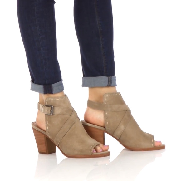 Frye Suede Pickstitch Peep Toe Booties - Picture 2 of 8